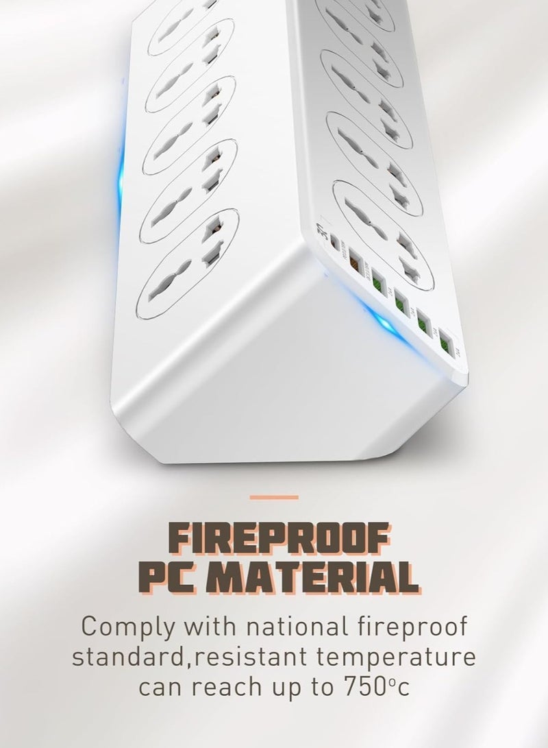 منفذ كهربائي متوافق مع LD.NIO SC10610 2500 واط 10 مقابس 5 منافذ USB ومنفذ TYPE-C PD QC3.0 ملحق سطح المكتب شاحن منزلي مع سلك طاقة 2 متر (أبيض)  - Image 2