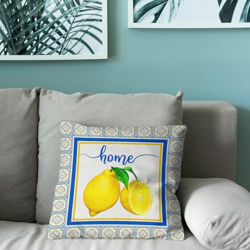 Yarcooly Italian Lemon Pillow Cases - Blue & Cyan Burlap Artifical Fruit Farmhouse Decorations for Spring/Summer Life & Party - Image 3
