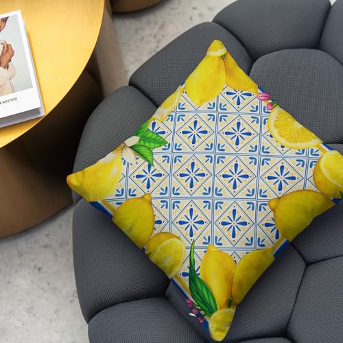 Yarcooly Italian Lemon Pillow Cases - Blue & Cyan Burlap Artifical Fruit Farmhouse Decorations for Spring/Summer Life & Party - Image 4
