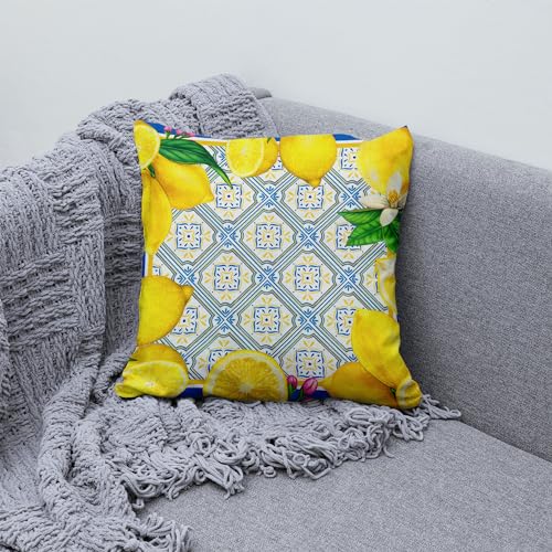 Yarcooly Italian Lemon Pillow Cases - Blue & Cyan Burlap Artifical Fruit Farmhouse Decorations for Spring/Summer Life & Party - Image 2