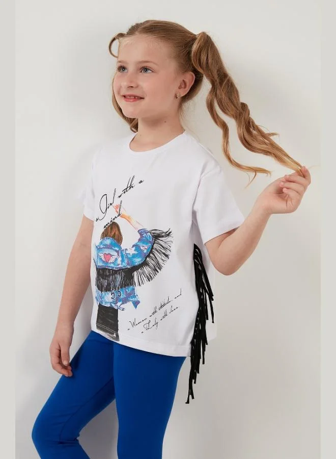 Lela Lela Cotton Printed Tassel Detailed Crew Neck T Shirt Girl T SHIRT 6211020