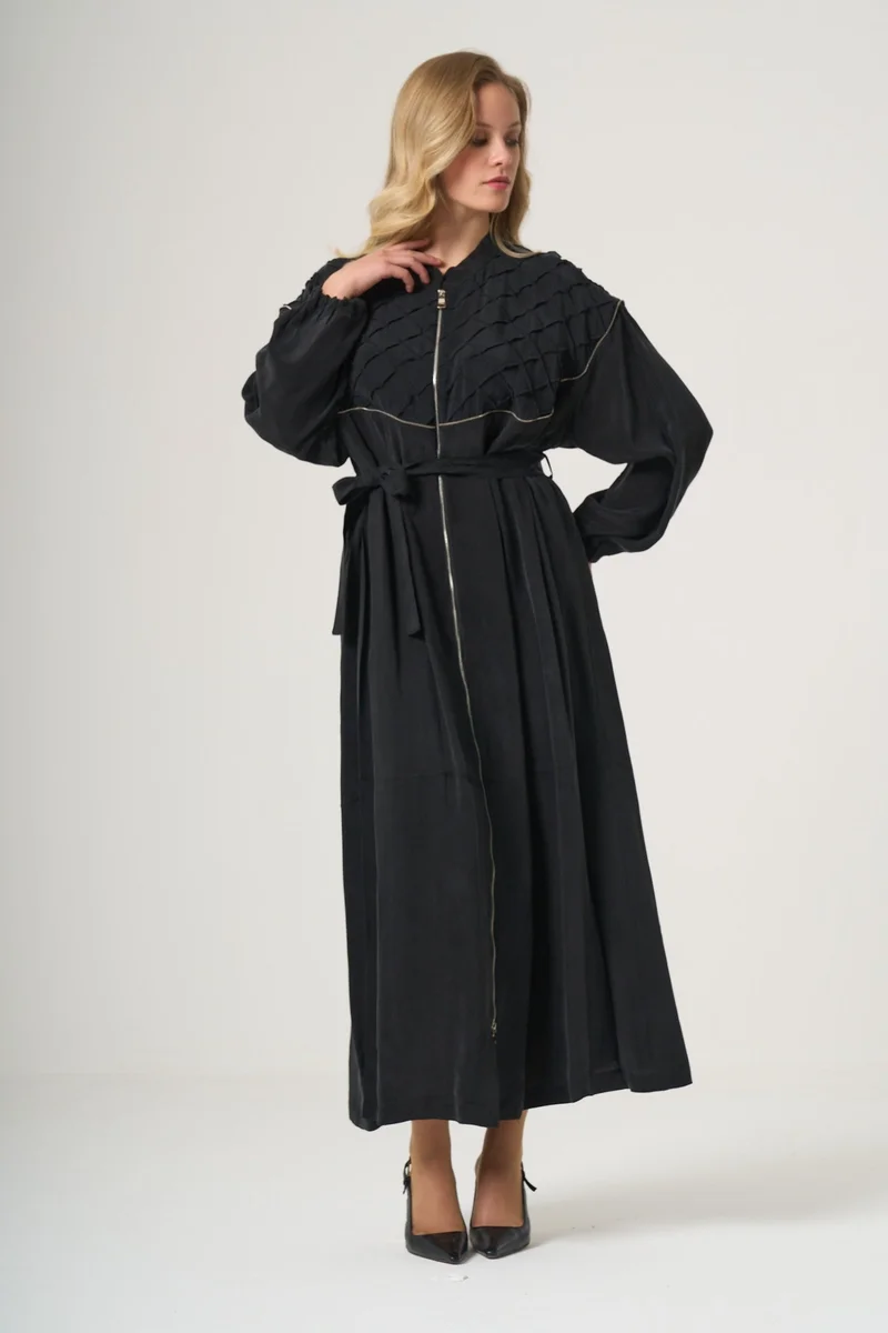 MissWhence  Quilted Belted Maxi Coat with Zip Detail - Green for Women | Best Price UAE