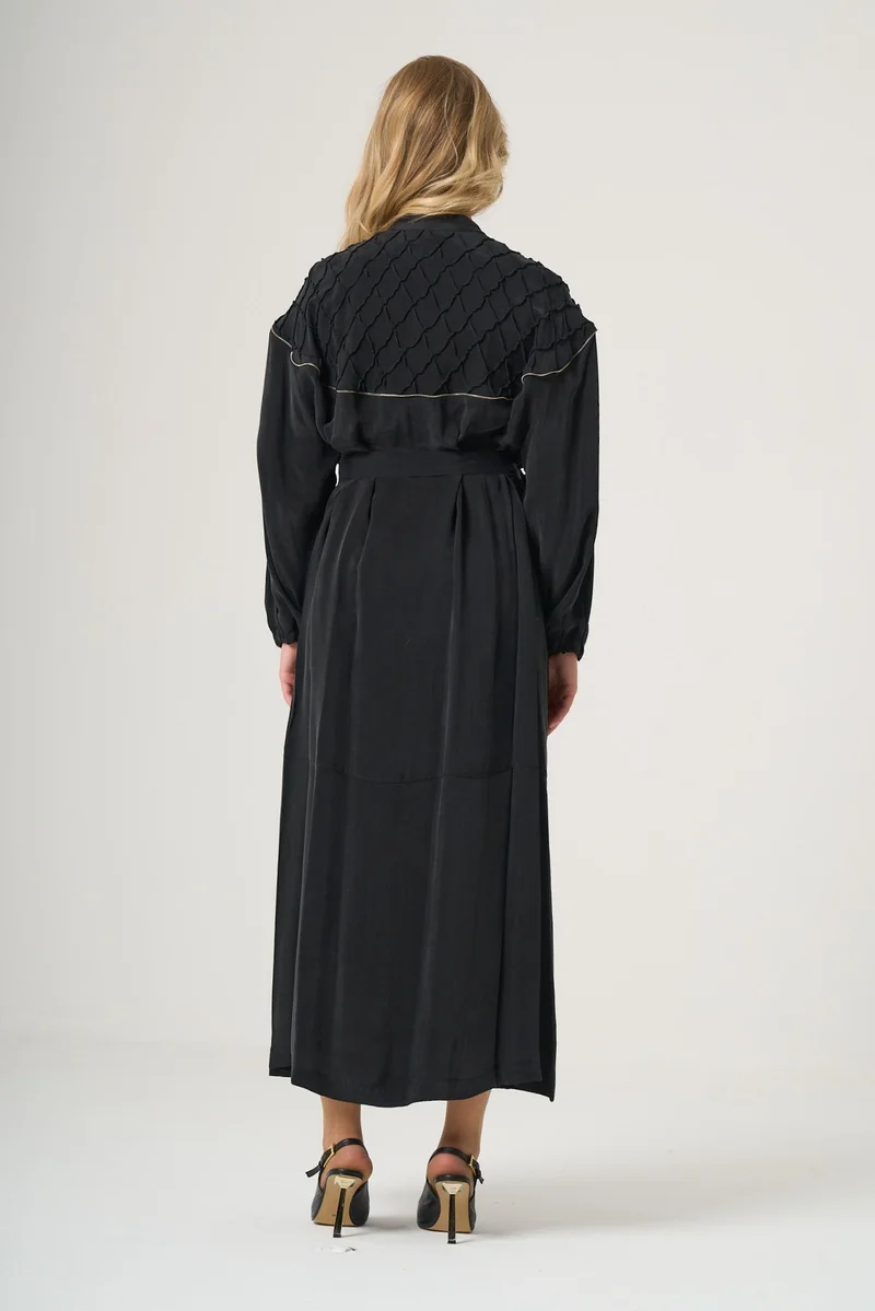 MissWhence  Quilted Belted Maxi Coat with Zip Detail - Green for Women | Best Price UAE