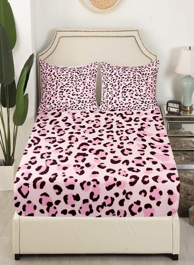 Feelyou Pink Leopard Print Sheet Set Full Size Kids Cheetah Bed Sheets Set for Boys Girls Teens Animal Print Sheets with Deep Pocket Fitted Sheet Breathable Safari Bedding Set Room Decor Bed Set - Image 4