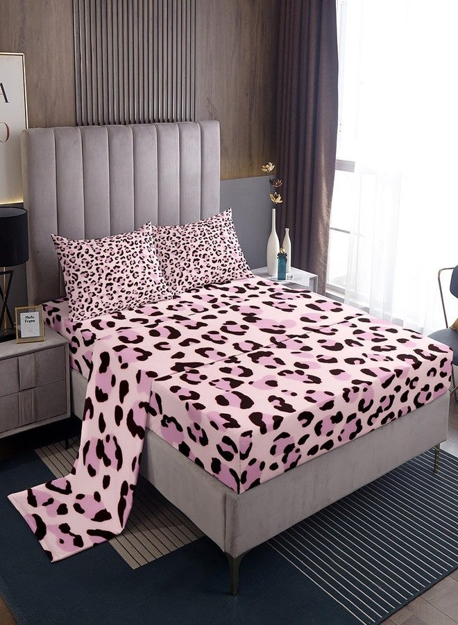 Feelyou Pink Leopard Print Sheet Set Full Size Kids Cheetah Bed Sheets Set for Boys Girls Teens Animal Print Sheets with Deep Pocket Fitted Sheet Breathable Safari Bedding Set Room Decor Bed Set - Image 1