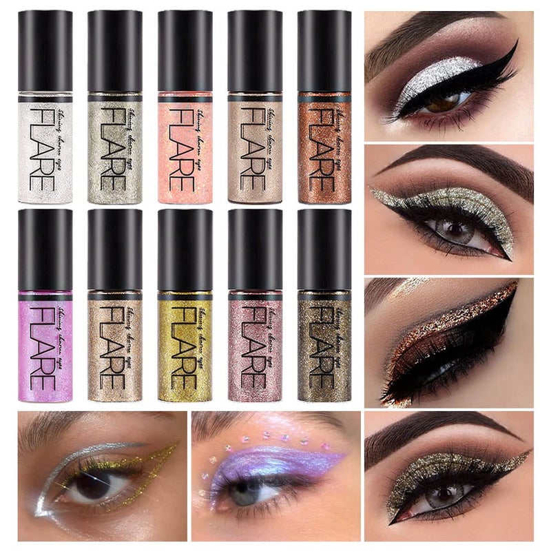 SUAKE 10Pcs Colorful Liquid Glitter Eyeshadow & Eyeliner Sticks Kit – Korean Shimmer Metallic Eye Makeup, Quick-Drying & Waterproof - Image 1