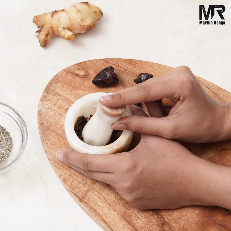 MARBLE RANGE Handmade White Onyx Marble Mortar and Pestle Set 3 Inch | Stone Spice Grinder Kitchen Cooking Tool | ideal for grinding spices for cooking, preparing herbal remedies, or crushing pills - Image 2