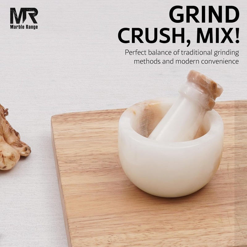 MARBLE RANGE Handmade White Onyx Marble Mortar and Pestle Set 3 Inch | Stone Spice Grinder Kitchen Cooking Tool | ideal for grinding spices for cooking, preparing herbal remedies, or crushing pills - Image 3