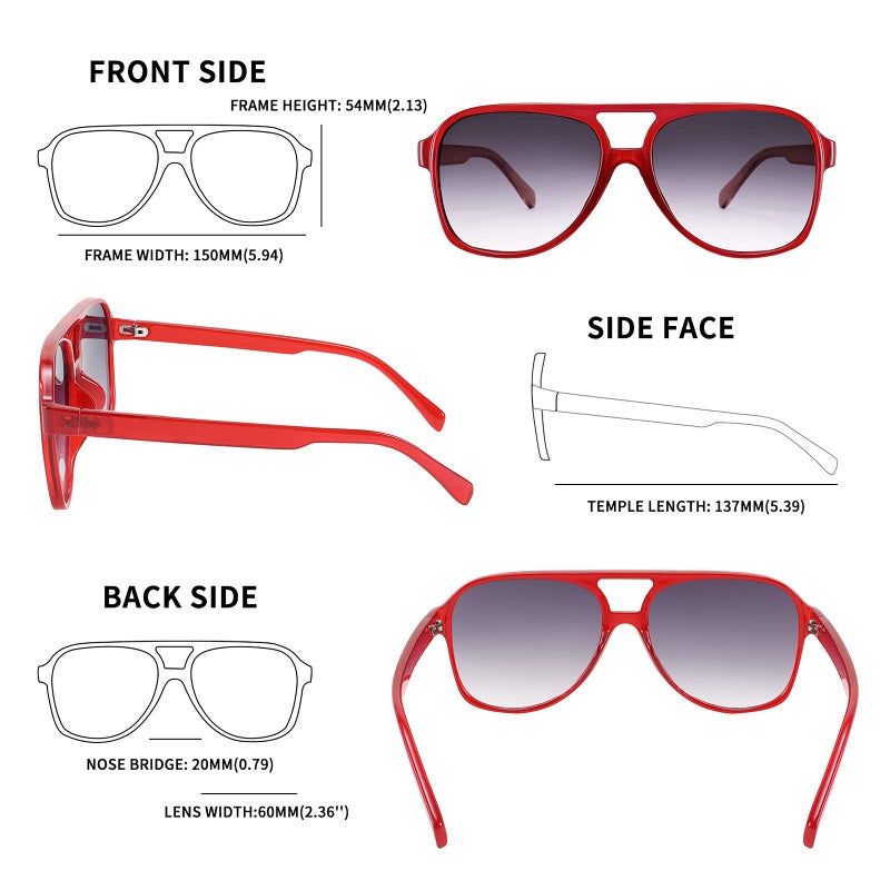 FEISEDY FEISEDY Vintage Retro 70s Plastic Aviator Sunglasses Women Men Classic Large Squared Frame B2751  - Image 2