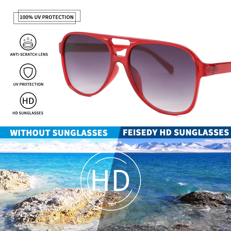 FEISEDY FEISEDY Vintage Retro 70s Plastic Aviator Sunglasses Women Men Classic Large Squared Frame B2751  - Image 3