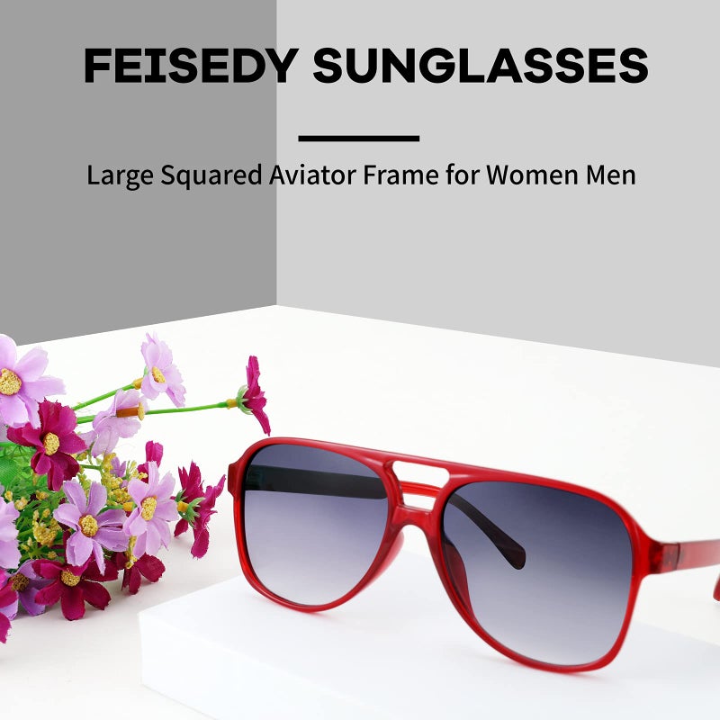 FEISEDY FEISEDY Vintage Retro 70s Plastic Aviator Sunglasses Women Men Classic Large Squared Frame B2751  - Image 5