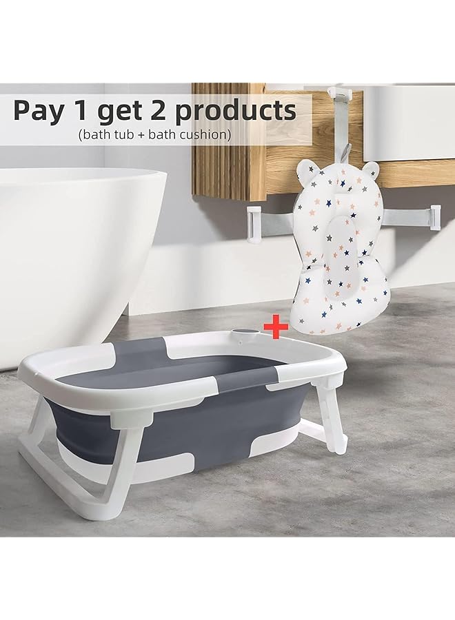 HOOKOR Collapsible Baby Bathtub Baby Bath Tub With Soft Cushion & Thermometer Portable Travel Bathtub Multifunctional Bathtub With Drain Hole Baby Folding Bathtub For Newborn 0 36 Month(Grey) - Image 2