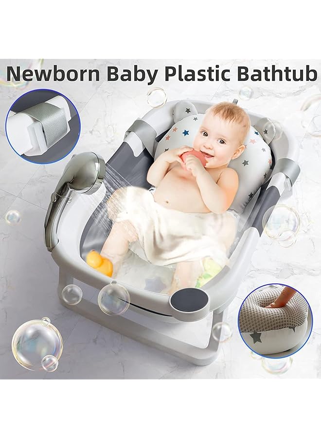 HOOKOR Collapsible Baby Bathtub Baby Bath Tub With Soft Cushion & Thermometer Portable Travel Bathtub Multifunctional Bathtub With Drain Hole Baby Folding Bathtub For Newborn 0 36 Month(Grey) - Image 3