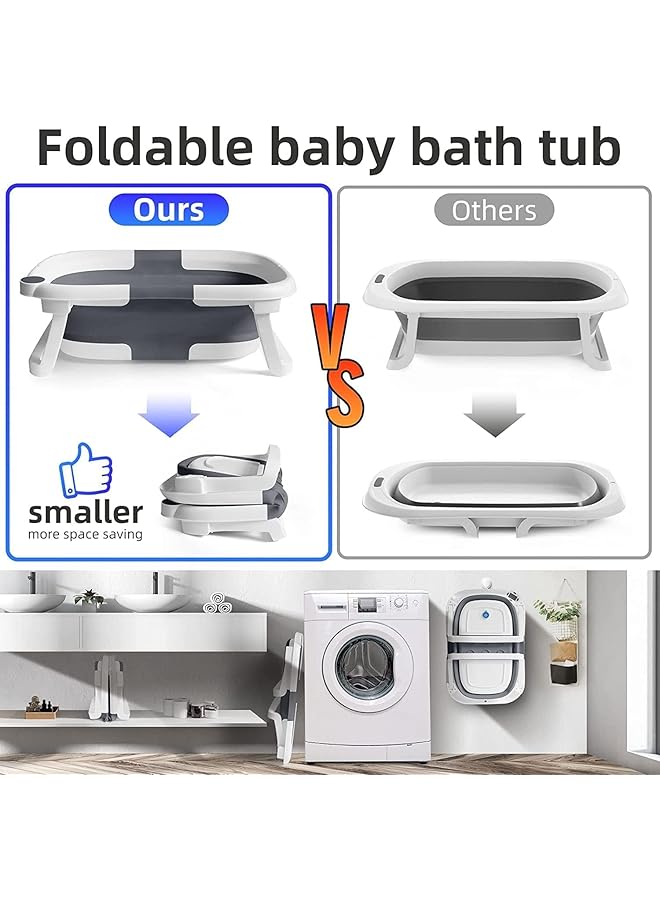 HOOKOR Collapsible Baby Bathtub Baby Bath Tub With Soft Cushion & Thermometer Portable Travel Bathtub Multifunctional Bathtub With Drain Hole Baby Folding Bathtub For Newborn 0 36 Month(Grey) - Image 4