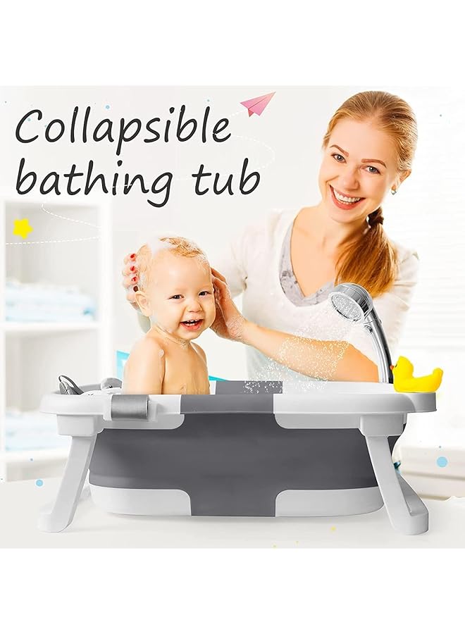 HOOKOR Collapsible Baby Bathtub Baby Bath Tub With Soft Cushion & Thermometer Portable Travel Bathtub Multifunctional Bathtub With Drain Hole Baby Folding Bathtub For Newborn 0 36 Month(Grey) - Image 5