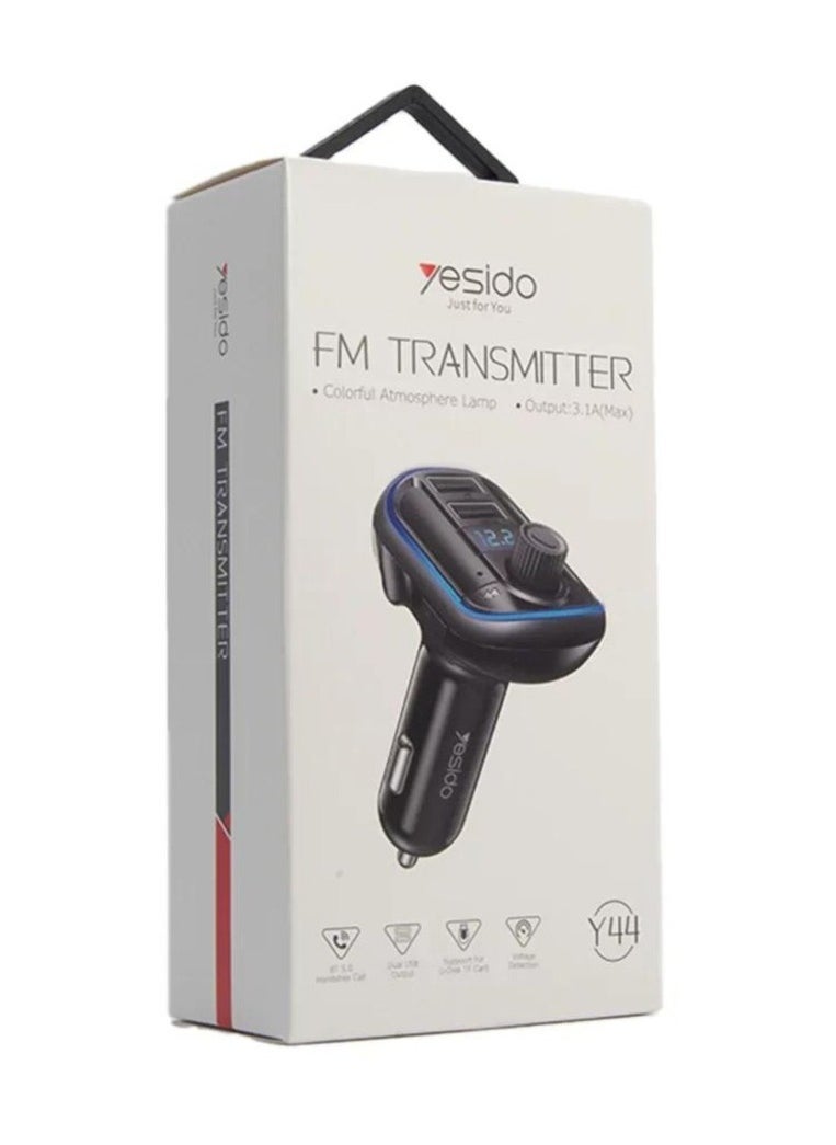 Raxoom Yesido Y44 Bluetooth V5.0 FM Transmitter 3.1A Dual USB Car Charger RGB Backlit Light LED Digital Display Wireless Radio Adapter HiFi Music Play Car Kit with Mic Hands Free Calls - Image 5
