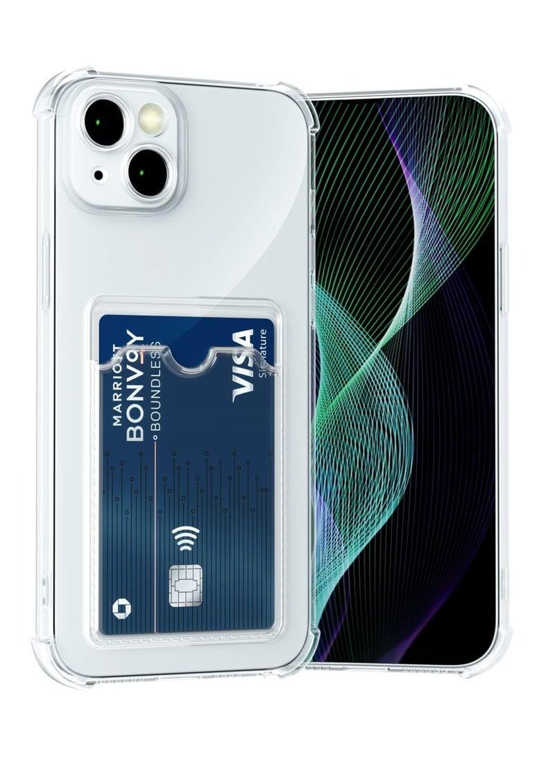 iPhone 13 6.1-Inch Case Clear Card Holder Back Wallet Crystal Transparent Soft TPU Shockproof Bumper Corner Drop Protection Phone Case Cover With Camera Lens Protection - Transparent - Image 1