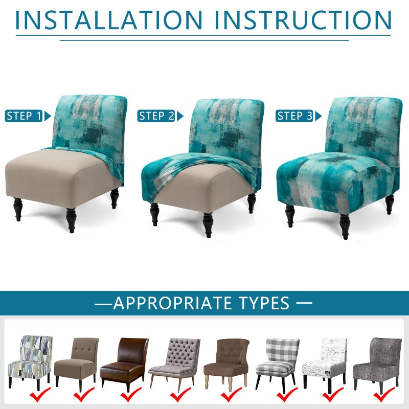 Iauddy Armless Accent Slipper Chair Cover Slipcover,Stretch Spandex Jacquard Fabric Small Checks,Non-Slip Sofa Couch Cover Furniture Protector (Turquoise, 1) - Image 5