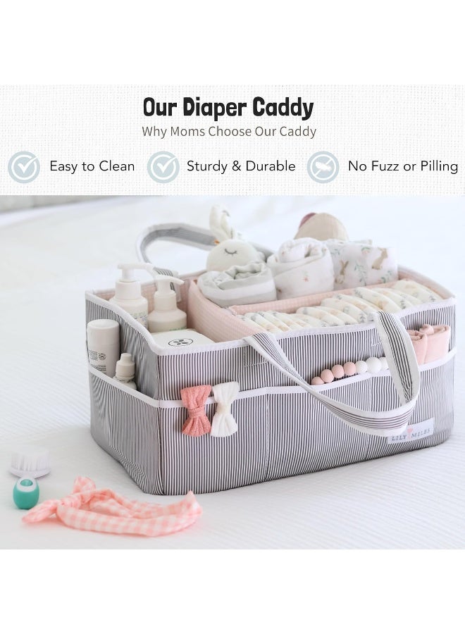 Lily Miles Lily Miles Baby Nappy Caddy - Large Organiser Tote Bag for Infant Girls - Baby Shower Gifts - Nursery Must Haves - Registry Favourites - Collapsible Newborn Caddie Car Travel  - Image 2