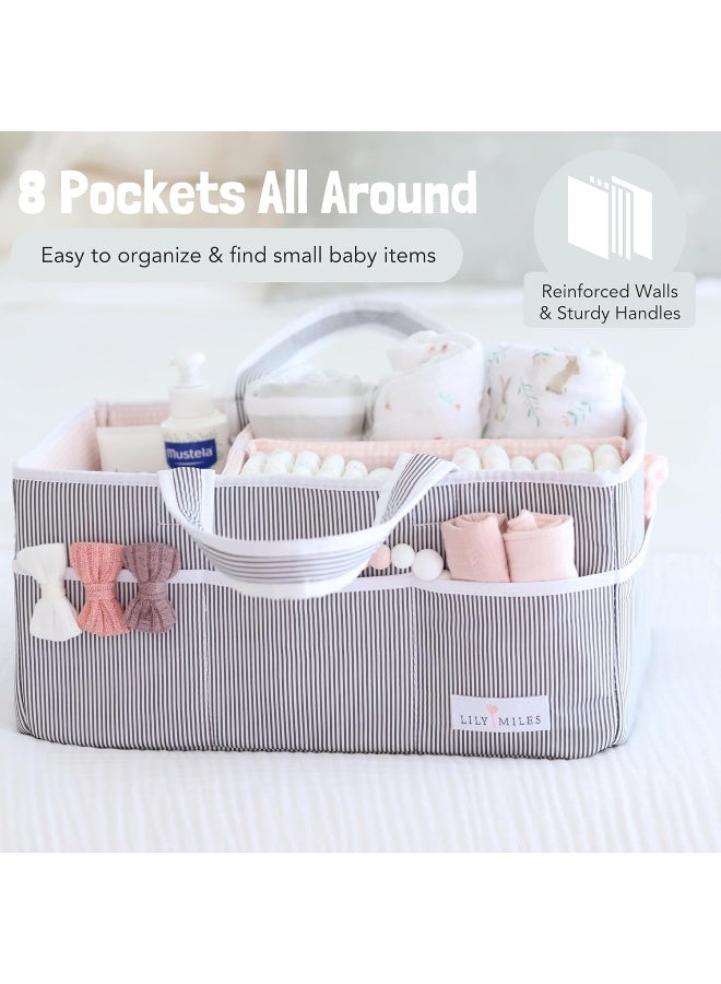 Lily Miles Lily Miles Baby Nappy Caddy - Large Organiser Tote Bag for Infant Girls - Baby Shower Gifts - Nursery Must Haves - Registry Favourites - Collapsible Newborn Caddie Car Travel  - Image 5