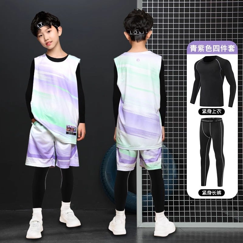 Children'S Basketball Uniform Jersey Boys And Girls Base Quick-Drying Tight Clothes Four-Piece Competition Training Suit - Image 1