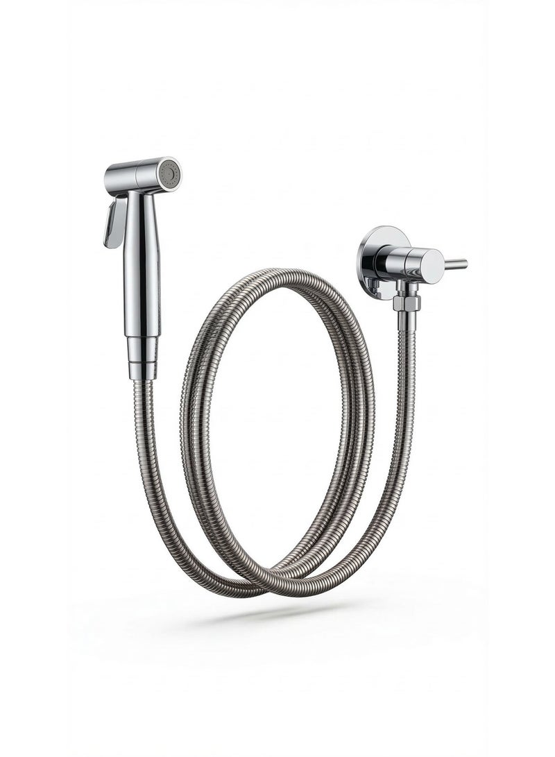 Heimberg Aqua Stainless Steel Shattaf Bidet Spray Set with Hose, Angle Valve & Wall Holder – Bathroom Hand Sprayer - Image 1