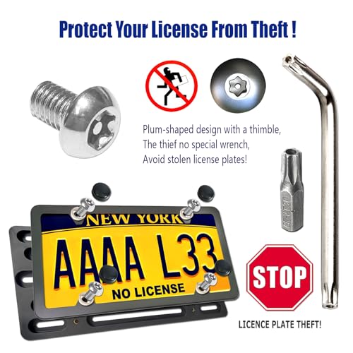 Aootf Front License Plate Bracket- Universal Bumper Mounting Kit, Car Tag Holder Adapter & Black Aluminum Plate Cover, Anti-Theft Lock Screw Bolt Caps, For US Vehicle Trailer Truck - Image 2