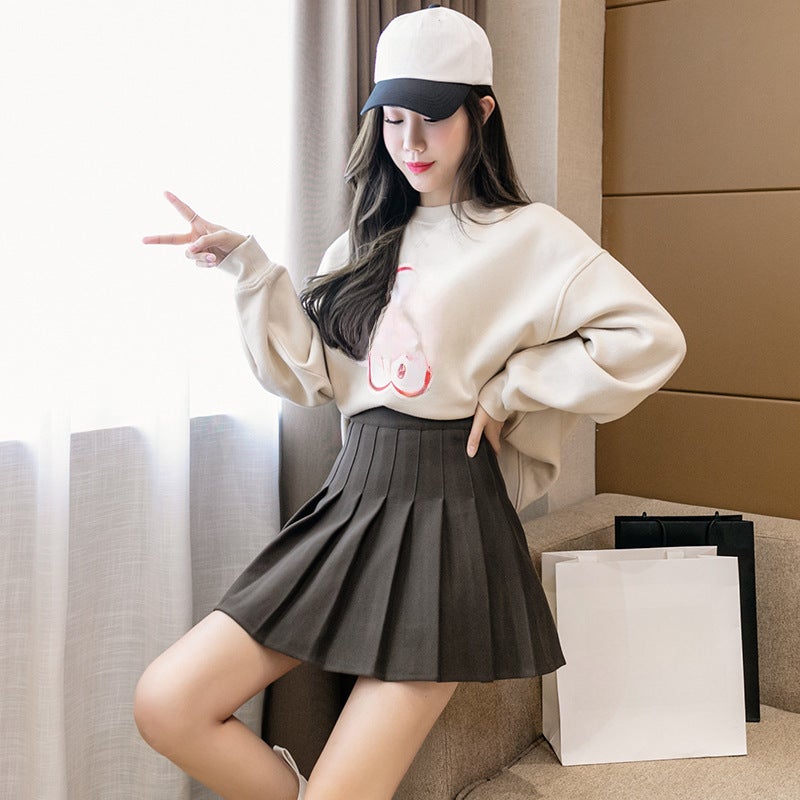 Woolen Dress Womens 2024 Autumn and Winter New Korean Style High Waist Pleated Skirt Joker Small A- line Plaid Skirt Apricot [new]]