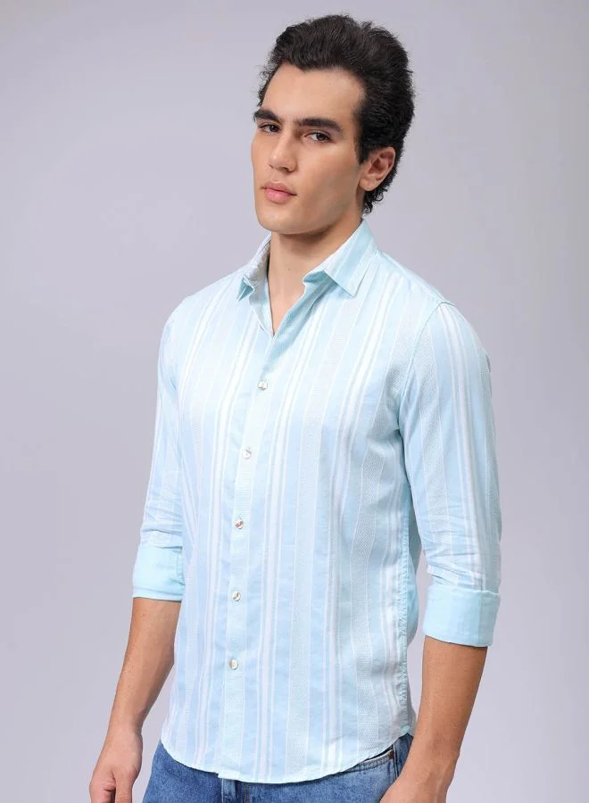 The Indian Garage Co Men Slim Fit Striped Full Sleeves Cutaway Collar Resort Wear Shirt
