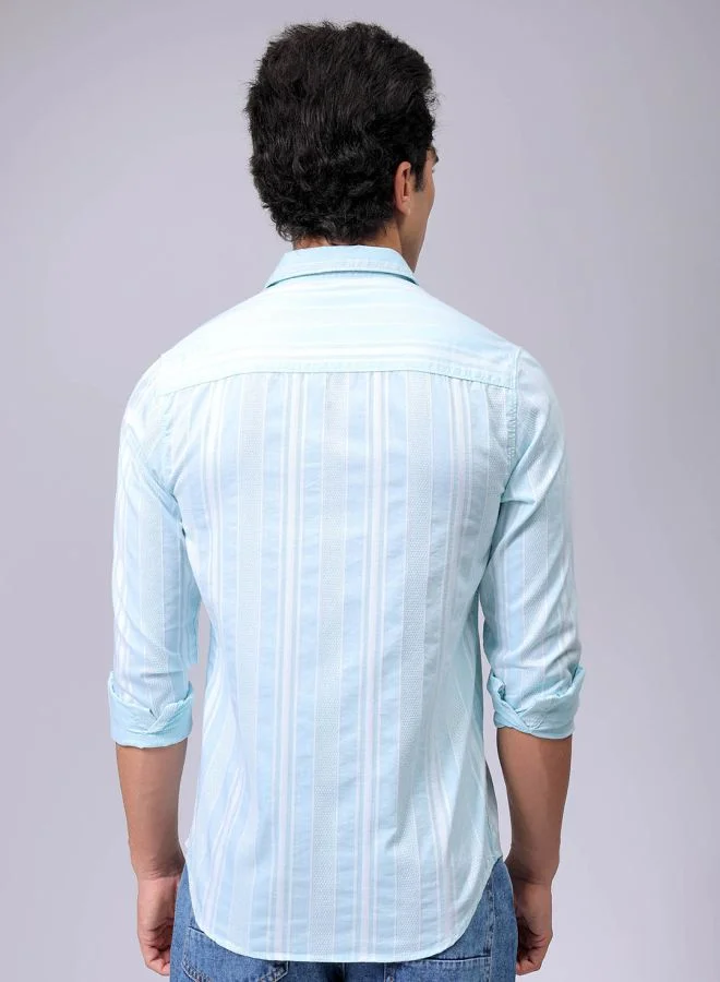 The Indian Garage Co Men Slim Fit Striped Full Sleeves Cutaway Collar Resort Wear Shirt