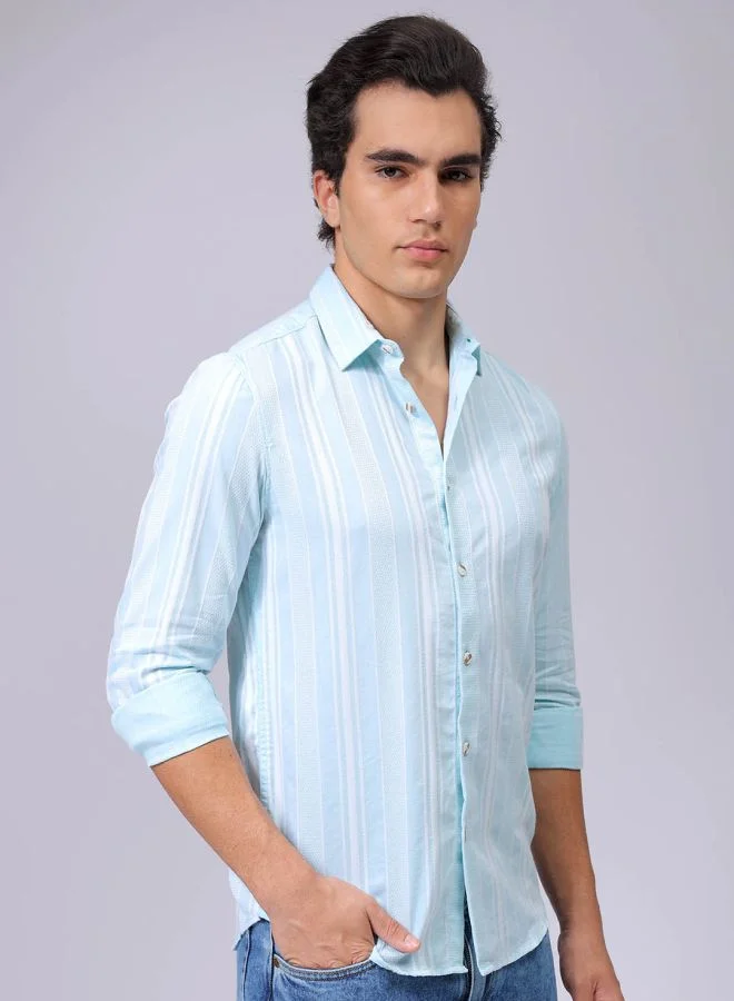 The Indian Garage Co Men Slim Fit Striped Full Sleeves Cutaway Collar Resort Wear Shirt