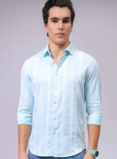 The Indian Garage Co Men Slim Fit Striped Full Sleeves Cutaway Collar Resort Wear Shirt