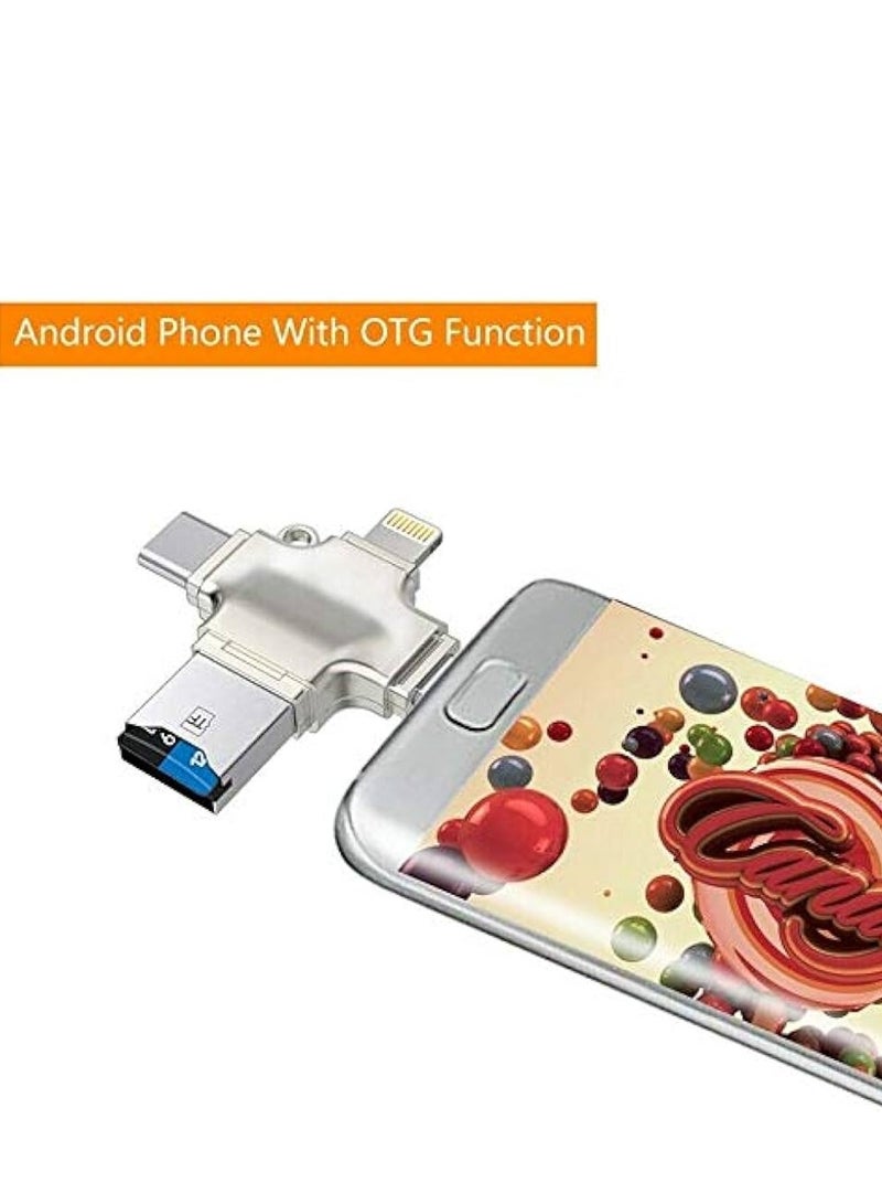 4 in 1 Multi Card Reader Adapter Mini USB OTG to USB 2.0 USB C Lightning and Micro SD Card Reader Universal Portable for iPhone/iPad/Android Smartphones and More - Image 3