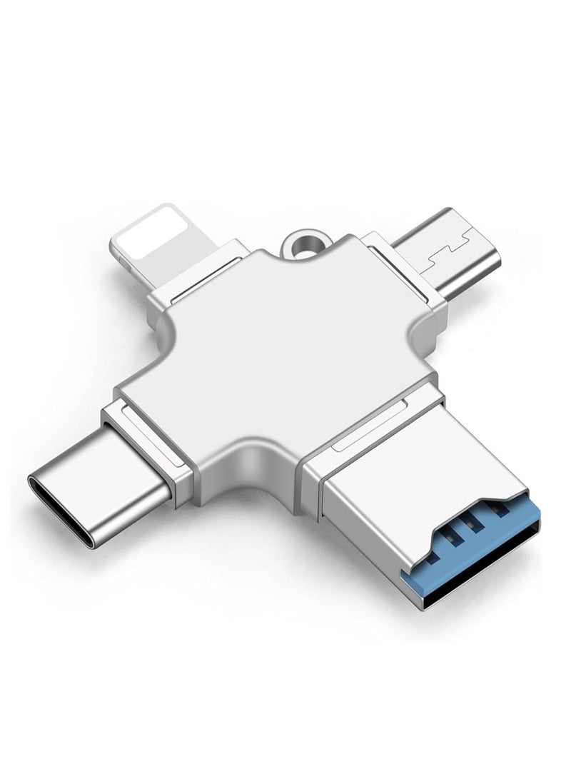 4 in 1 Multi Card Reader Adapter Mini USB OTG to USB 2.0 USB C Lightning and Micro SD Card Reader Universal Portable for iPhone/iPad/Android Smartphones and More - Image 4