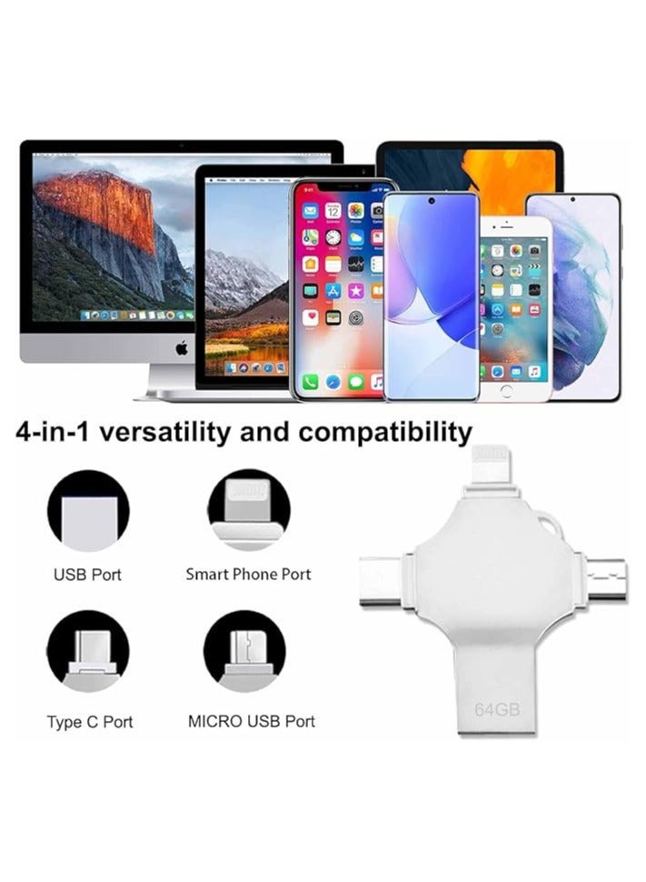 محرك أقراص فلاش USB سعة 64 جيجابايت - عصا USB 4 في 1 بسعة كبيرة، عصا ذاكرة USB عالية السرعة، سعة تخزين خارجية 64 جيجابايت للهواتف الذكية/OTG Android/الكمبيوتر/الكمبيوتر اللوحي/الكمبيوتر المحمول - Image 2