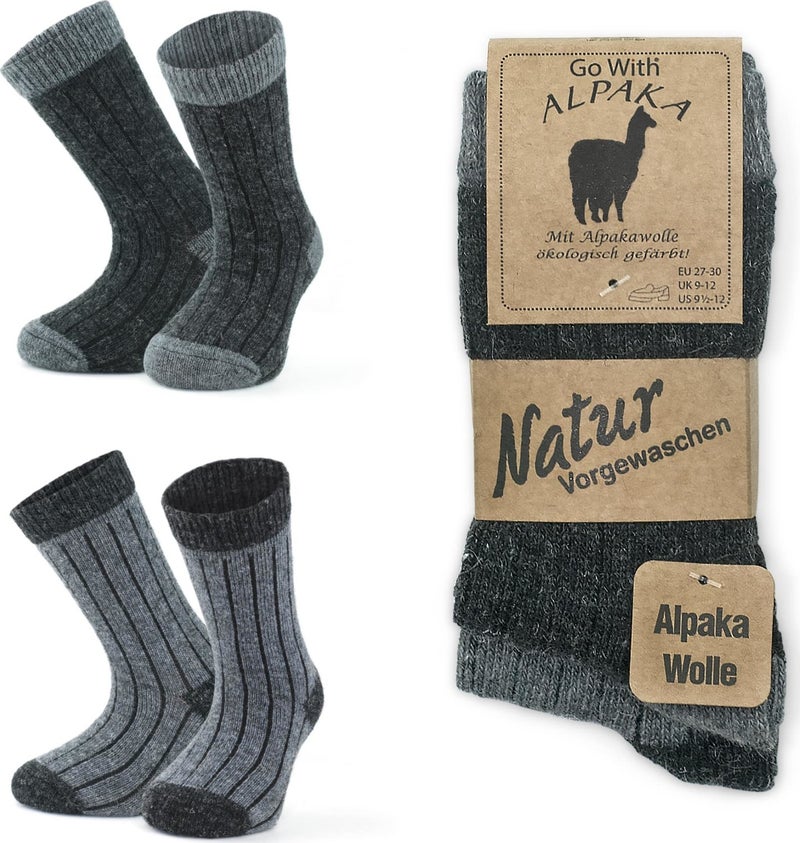 Gowith Natural Alpaca Wool Anthracite Gray Soft Wool Winter Girls Socks 2 Pairs  - Image 1