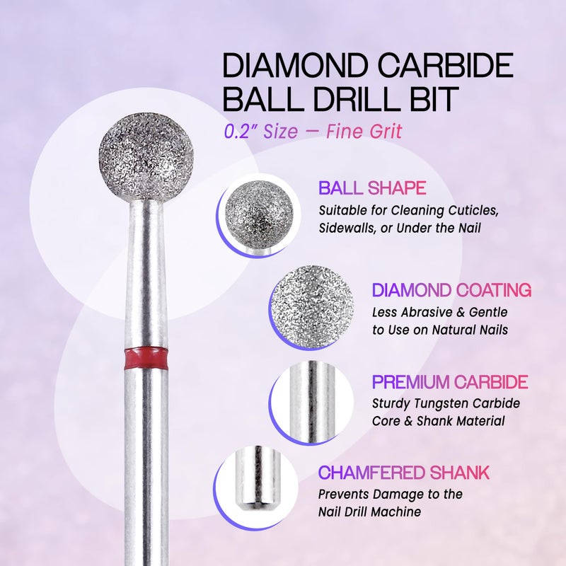 PANA 3/32" Diamond Carbide Ball Bit- Style 06, Fine Grit - Professional Cuticle Nail Drill Bits for Acrylic Gel Nails Dry Manicure Pedicure Shape Remove Tools - Image 3
