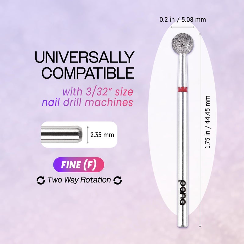 PANA 3/32" Diamond Carbide Ball Bit- Style 06, Fine Grit - Professional Cuticle Nail Drill Bits for Acrylic Gel Nails Dry Manicure Pedicure Shape Remove Tools - Image 2