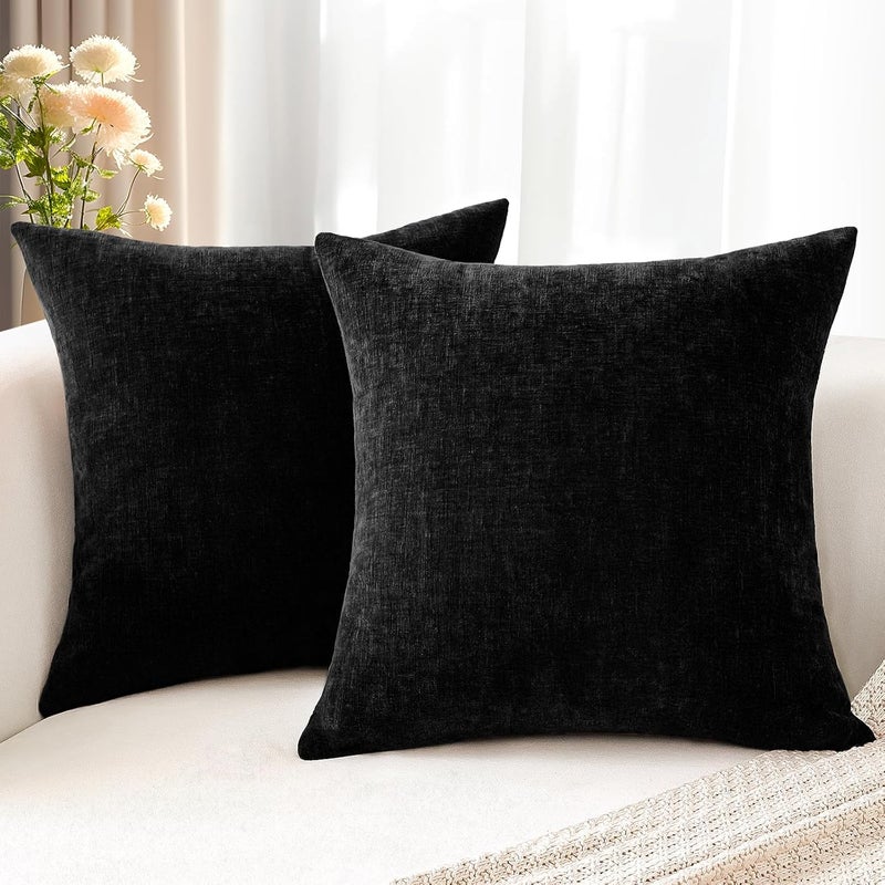 JOTOM Set of 2 Chenille Cushion Covers, Decorative Soft Plain Throw Cushion Cover, Modern Cushion Covers, Sofa Cushion, Decorative Cushion Cover for Living Room, Bedroom, Decoration (50 x 50 cm, Black - Image 4