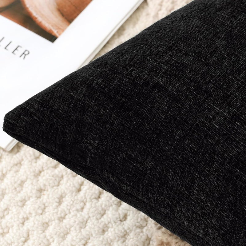 JOTOM Set of 2 Chenille Cushion Covers, Decorative Soft Plain Throw Cushion Cover, Modern Cushion Covers, Sofa Cushion, Decorative Cushion Cover for Living Room, Bedroom, Decoration (50 x 50 cm, Black - Image 2