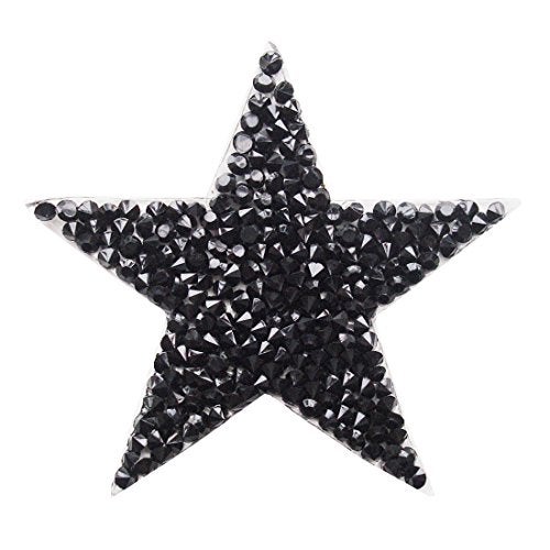 5Afashion 5 pcs Black Star Patches with Rhinestone Embroidered Iron On Patch for Clothing Sticker Badge Paste for Clothes Bag Pants Cellphone - Image 1