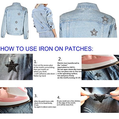 5Afashion 5 pcs Black Star Patches with Rhinestone Embroidered Iron On Patch for Clothing Sticker Badge Paste for Clothes Bag Pants Cellphone - Image 3