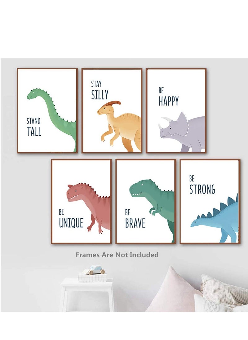 KASTWAVE 6 Pack Jungle Nursery Wall Decor Art Pictures, Safari Dinosaur Wall Prints Cartoon Animal Wall Murals Poster for Baby Kids Bedroom Living Room Bathroom-30x21cm Wall Decor Unframed  - Image 1