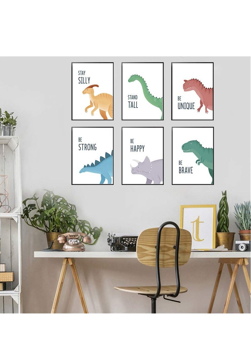 KASTWAVE 6 Pack Jungle Nursery Wall Decor Art Pictures, Safari Dinosaur Wall Prints Cartoon Animal Wall Murals Poster for Baby Kids Bedroom Living Room Bathroom-30x21cm Wall Decor Unframed  - Image 2
