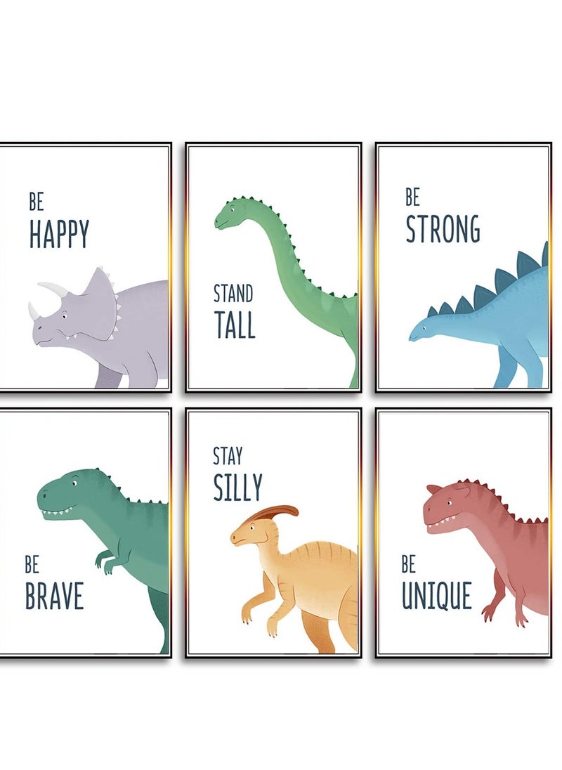 KASTWAVE 6 Pack Jungle Nursery Wall Decor Art Pictures, Safari Dinosaur Wall Prints Cartoon Animal Wall Murals Poster for Baby Kids Bedroom Living Room Bathroom-30x21cm Wall Decor Unframed  - Image 3