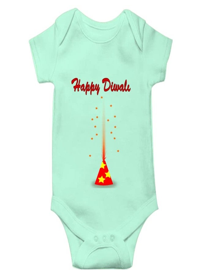 Mott2 Diwali Special Unisex Baby Romper - First Diwali (0-3 Months Green) - Image 1