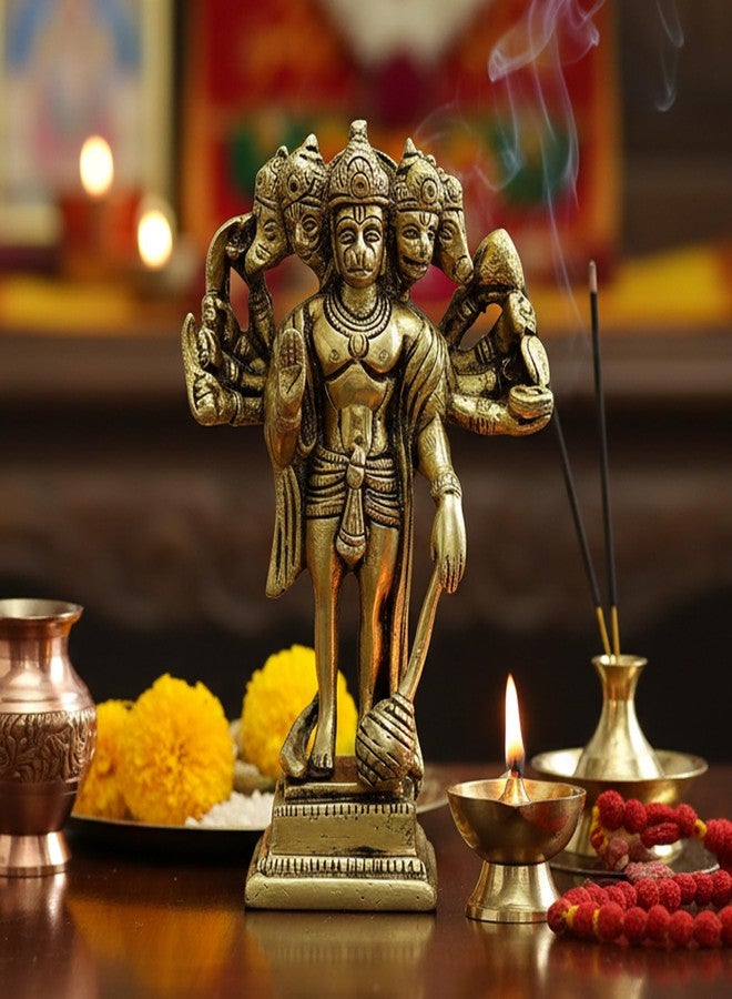 ESPLANADE Brass Panchmukhi Hanuman Anjaneya Pavan Putra Bajrangbali Idol Murti Moorti Statue (6.5 Inch) - Image 2