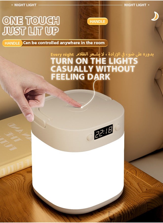 Generic - LED Bedside Lamp Rechargeable,Night light illumination with clock, touch, remote control, three in one portable desk lamp with three color temperatures. Night light can be used for reading and eye protection for infants, students, and children - Image 1