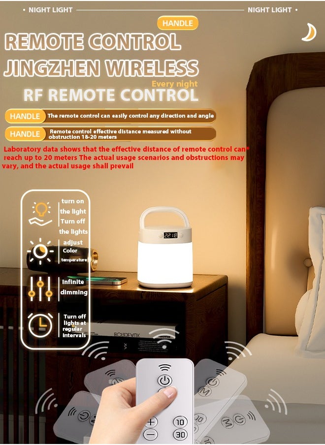 Generic - LED Bedside Lamp Rechargeable,Night light illumination with clock, touch, remote control, three in one portable desk lamp with three color temperatures. Night light can be used for reading and eye protection for infants, students, and children - Image 1