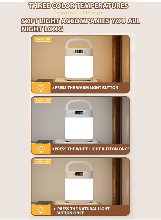 Generic - LED Bedside Lamp Rechargeable,Night light illumination with clock, touch, remote control, three in one portable desk lamp with three color temperatures. Night light can be used for reading and eye protection for infants, students, and children - Image 1
